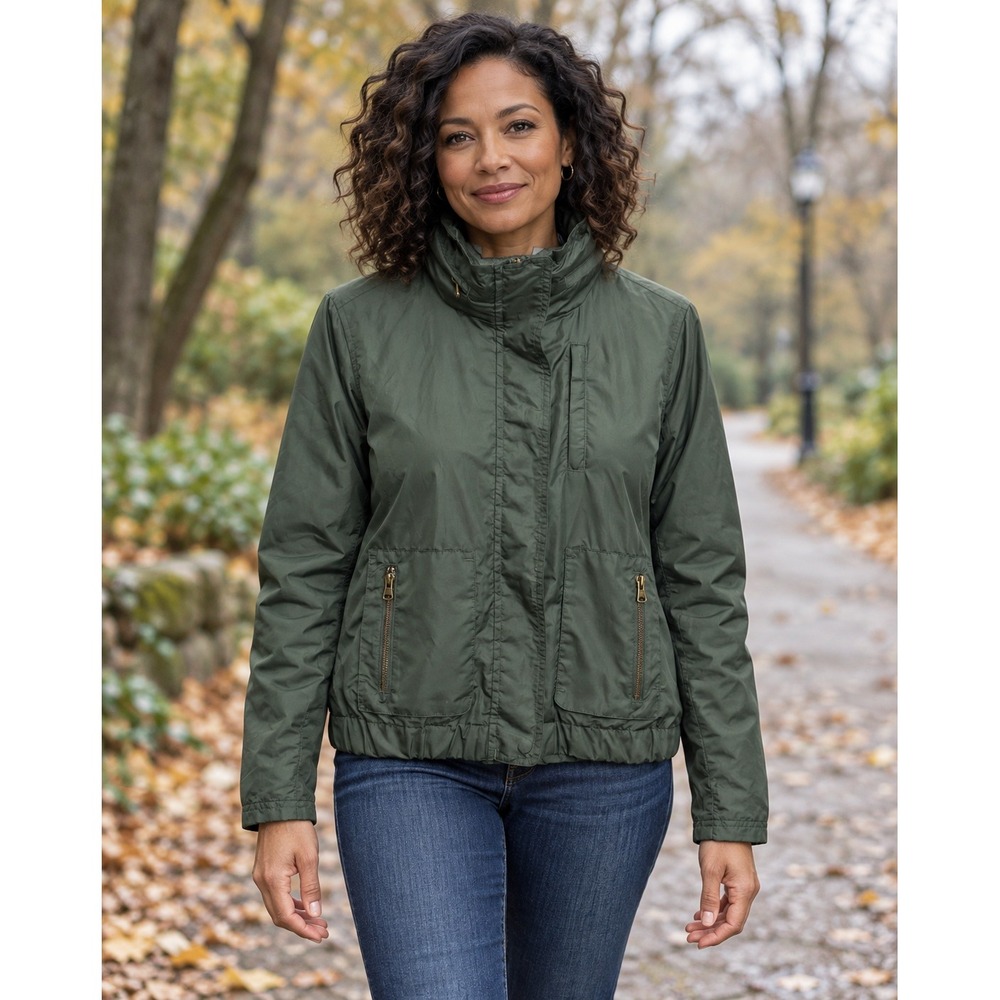 Athleta Women XS Olive Green Full Zip Fleece Lined Windbreaker Military 2 Jacket